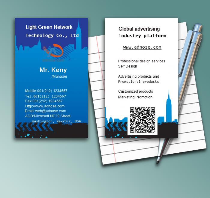 Classic blue background building business card 1